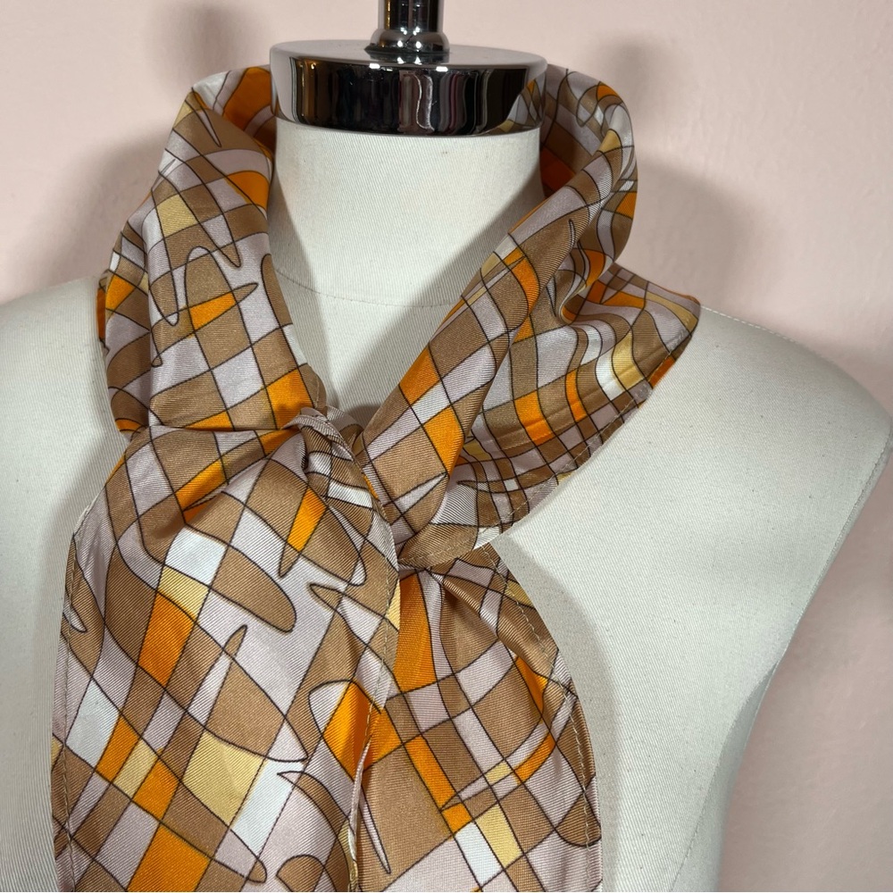 Vintage 1970's Mod orange boomerang wild Print MCM Triangle Scarf